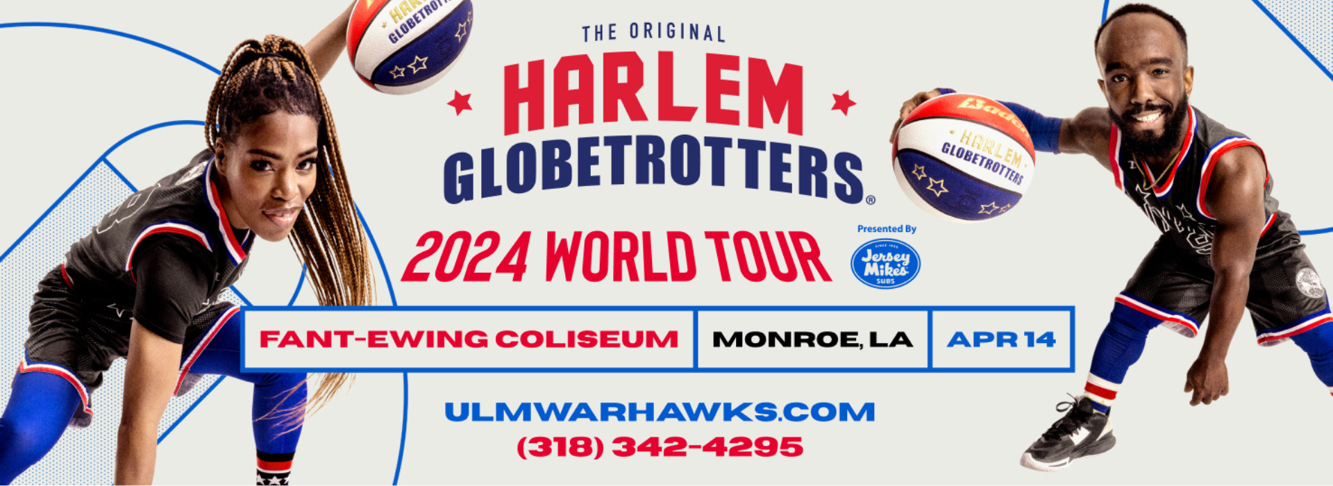 The 2024 Harlem Globetrotters World Tour is stopping at Fant-Ewing Coliseum on April 14!