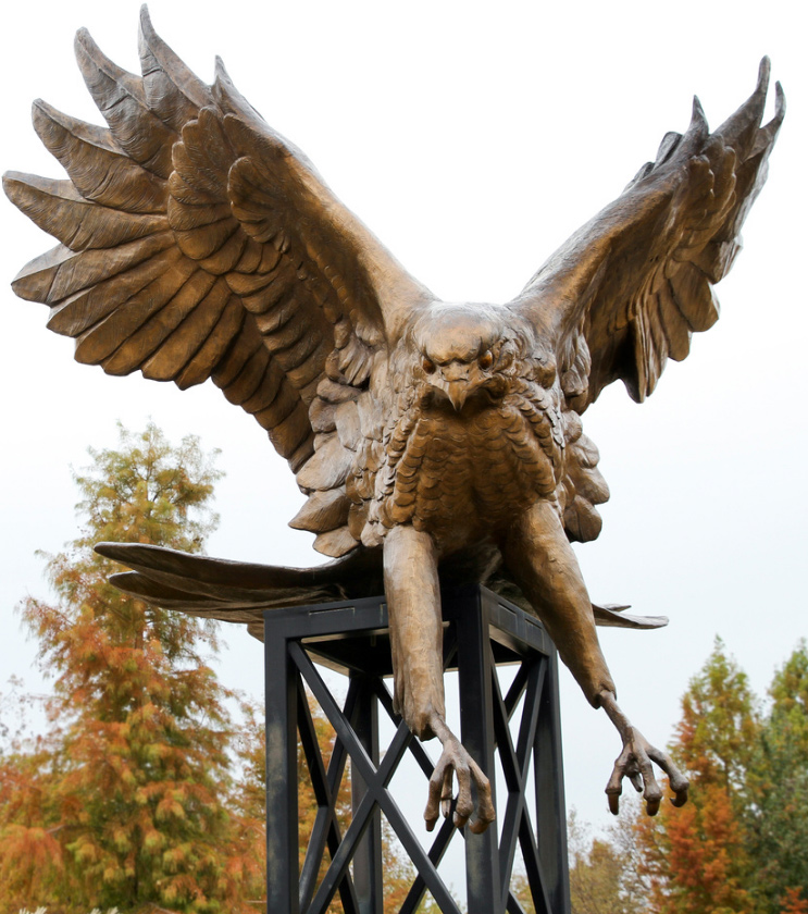 hawk statue on campus