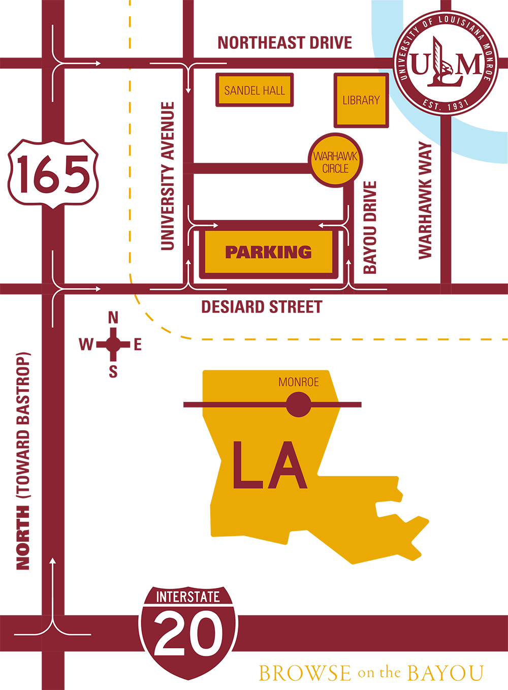 A map of ULM's campus.