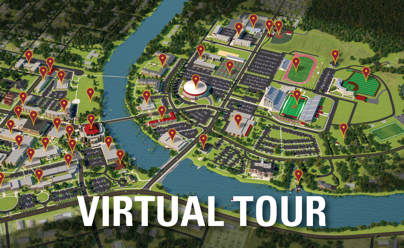 Map of campus with "Virtual Tour" text overlay