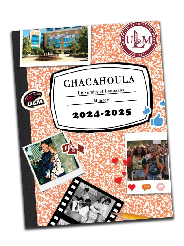 2025 yearbook cover, collage of images on a composition notebook graphic