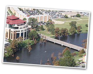 aerial photo of library and Coenen Hall