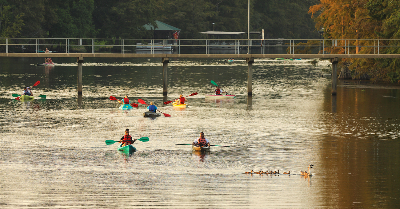 Students kayaking on campus