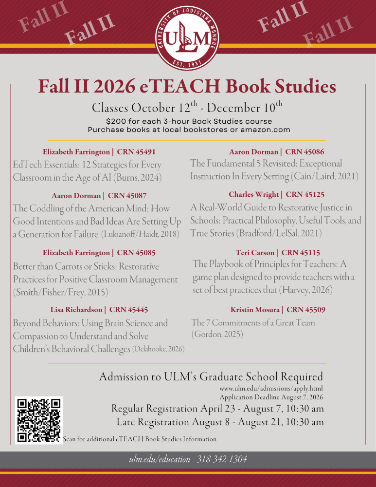 fall 2 2026 book studies showcases the Fall II 2026 eTEACH Book Studies schedule, featuring specific course dates from October 12th to December 10th