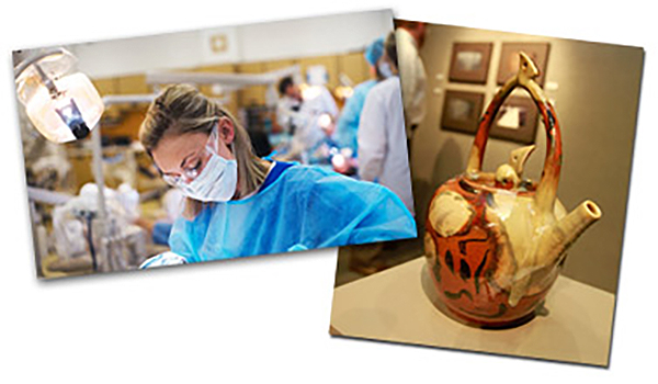 images of dental assistant and art gallery