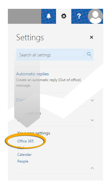 screenshot highlighting office365 option near bottom