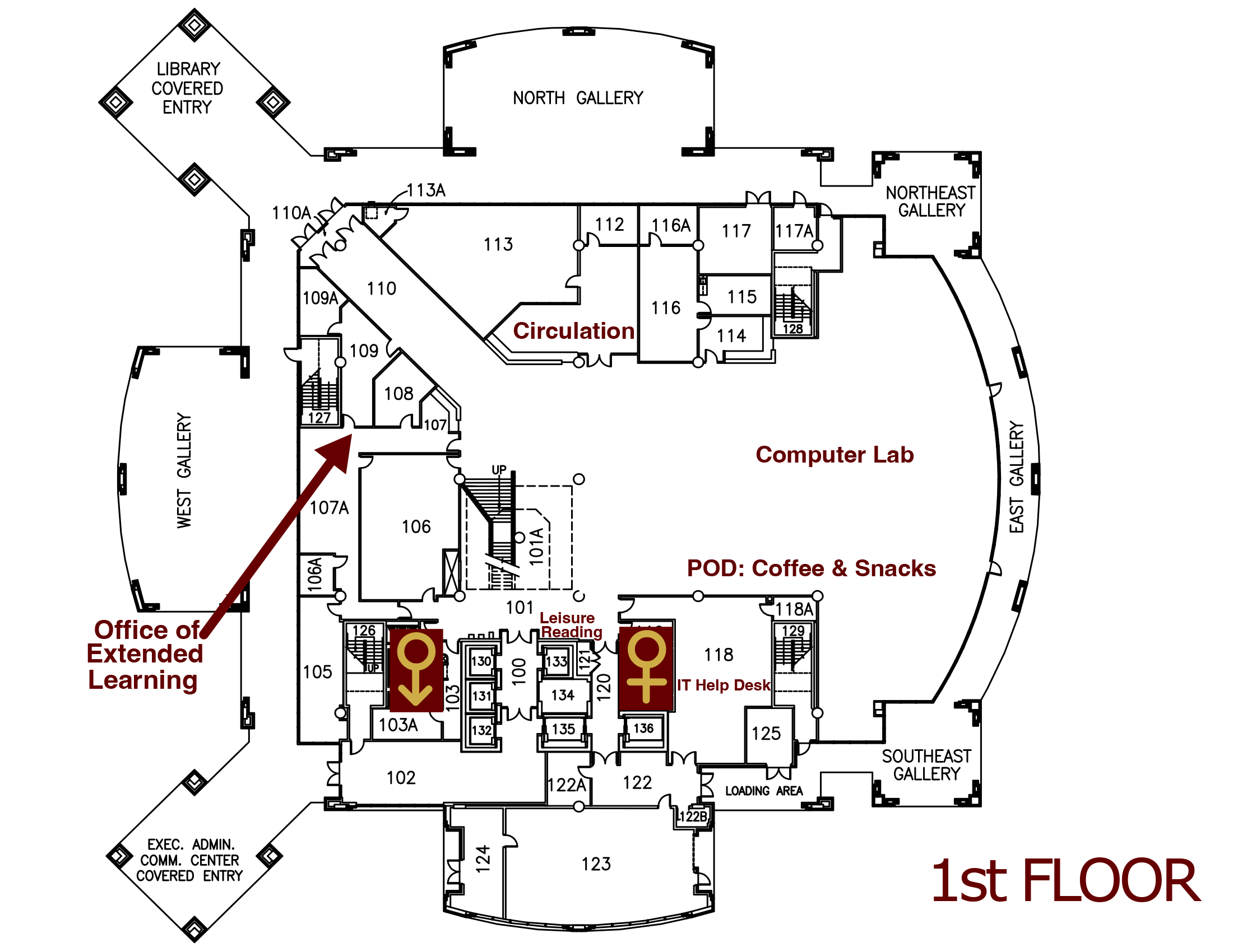 first floor library map see text list below