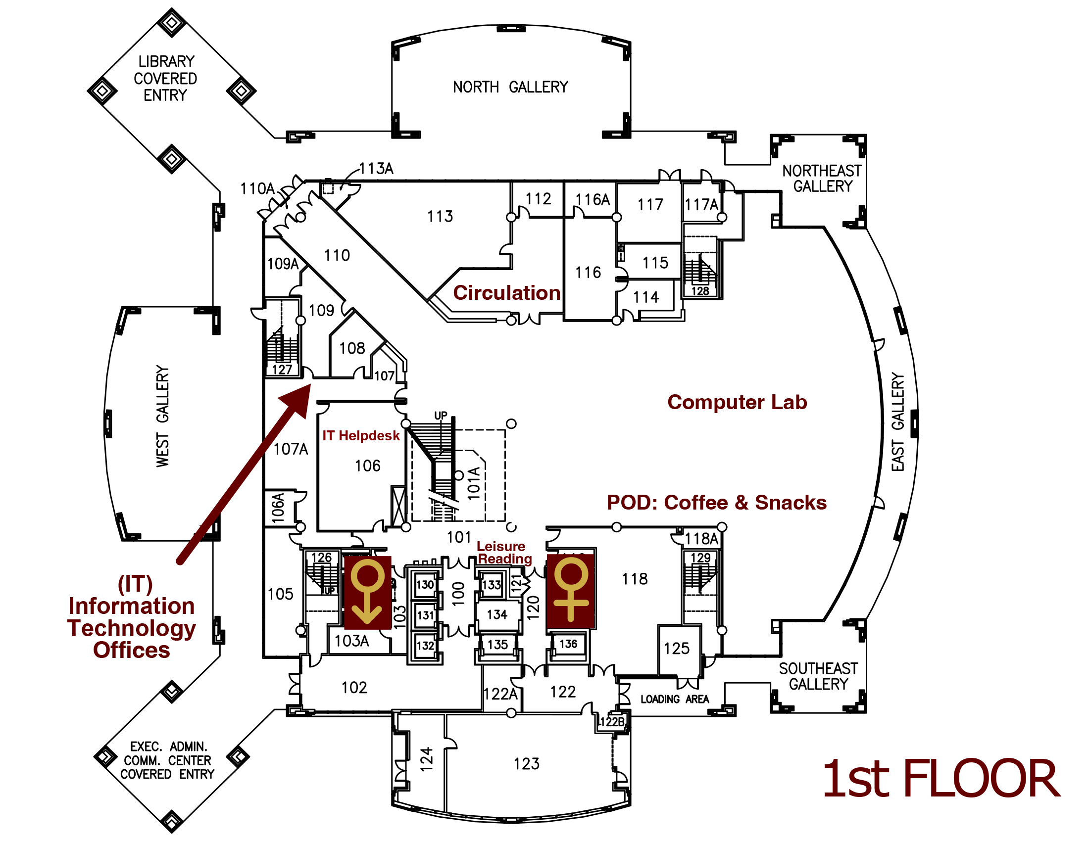 first floor library map see text list below