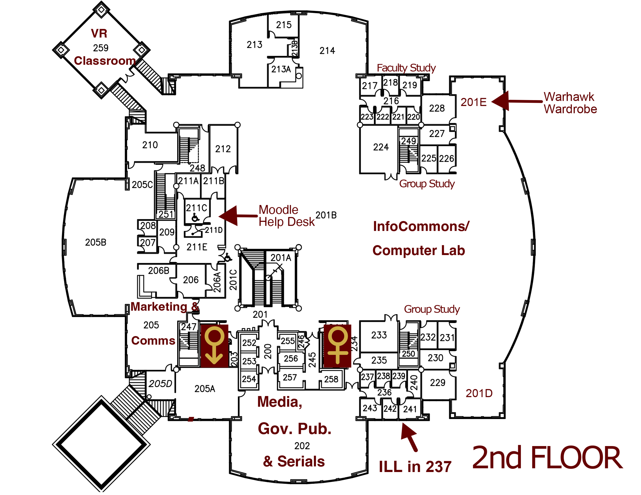 second floor library map see text list below