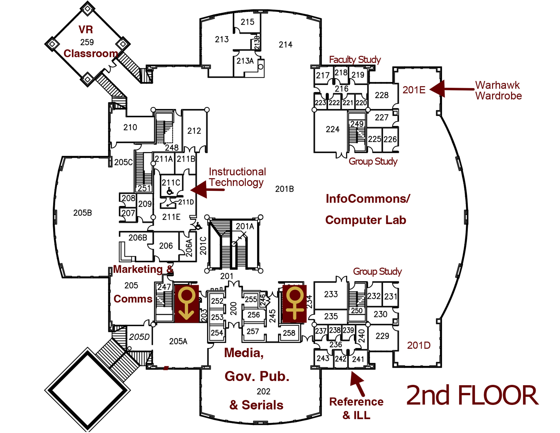 second floor library map see text list below