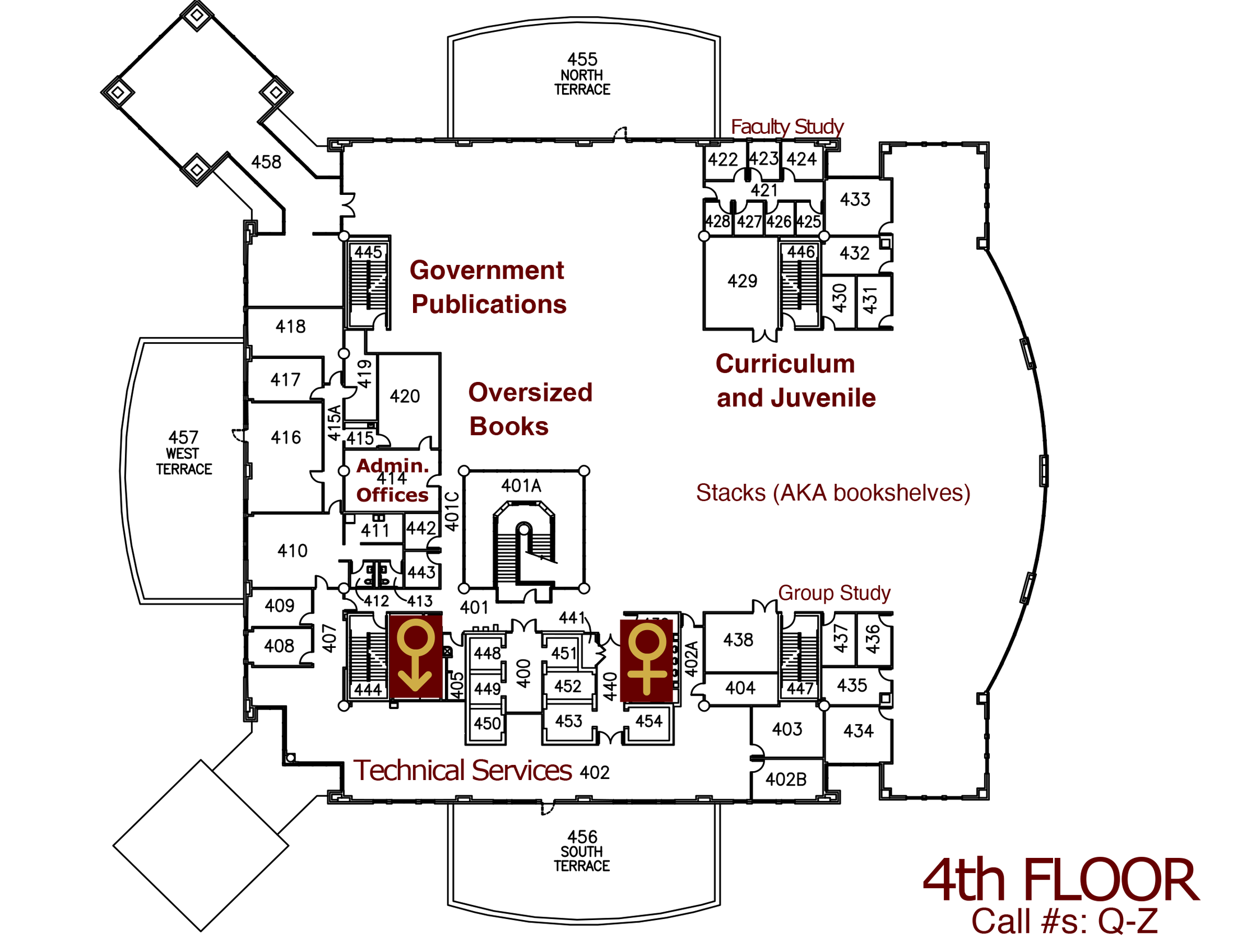 fourth floor library map see text list below