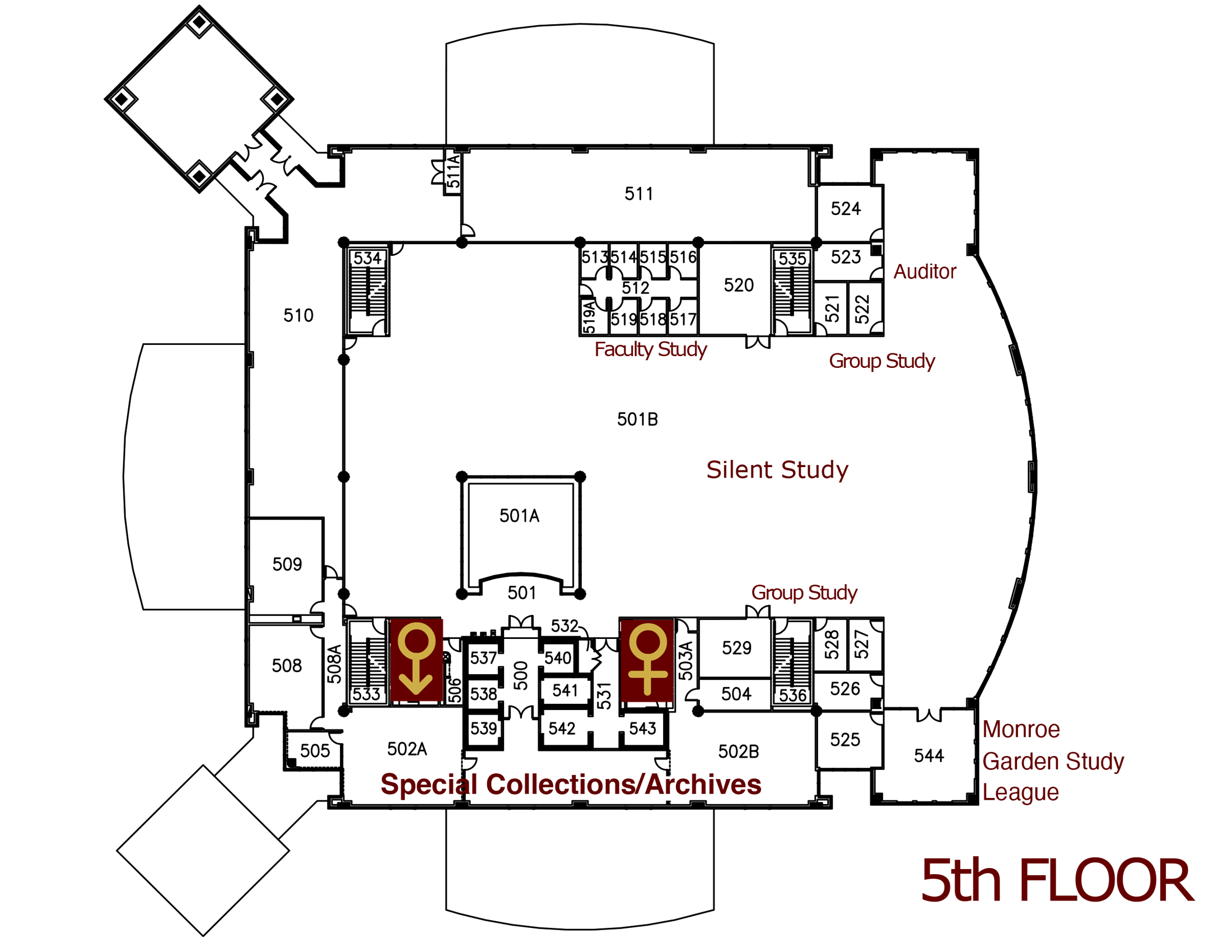 fifth floor library map see text list below