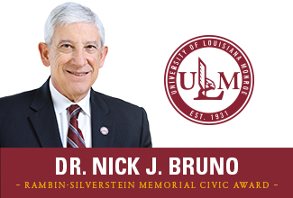 portrait of ULM President Dr. Bruno announcing his recognition