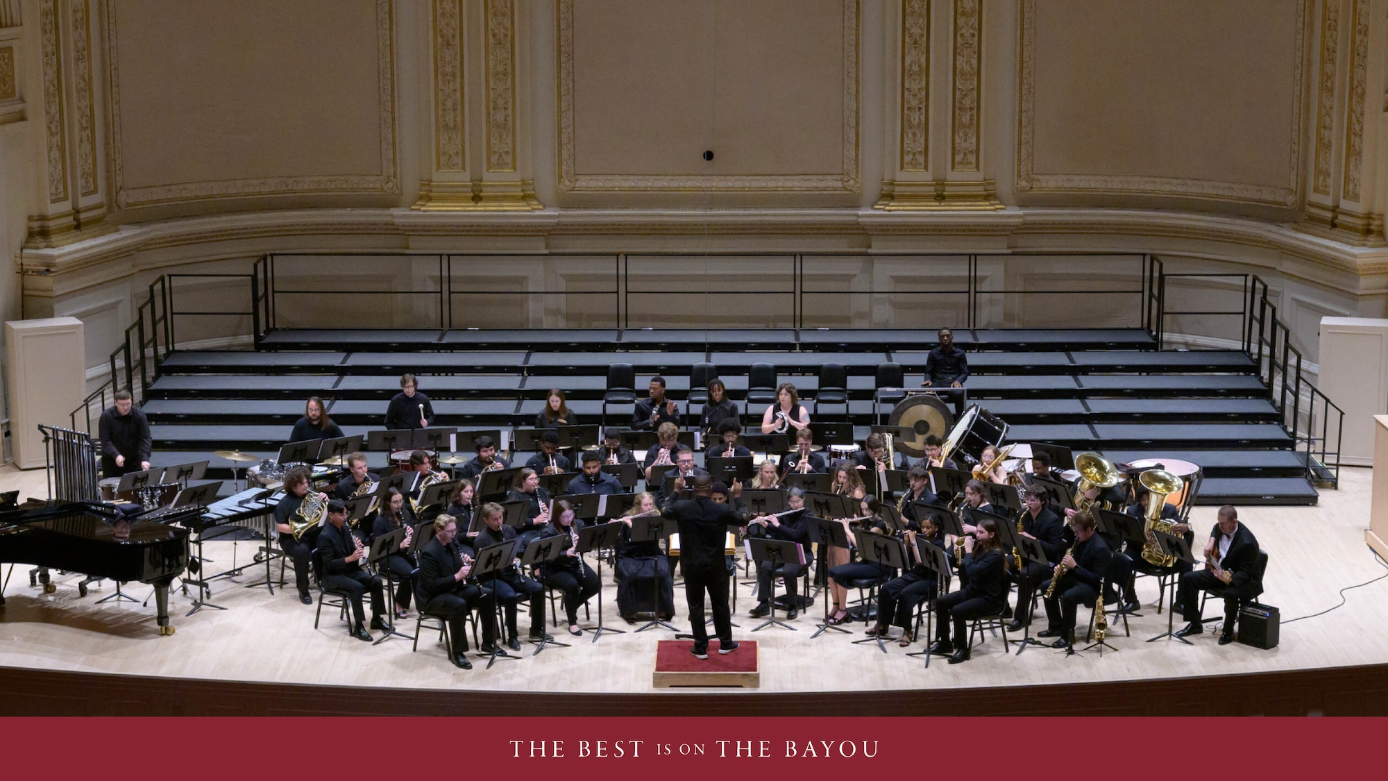 The ULM Wind Ensemble performs on the stage at Carnegie Hall. 