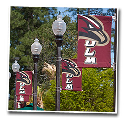 ULM banners on poles around campus