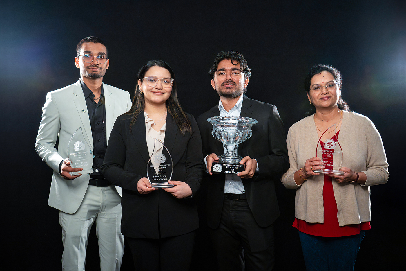 SocialBridge AI - Pelican Cup First Place 2026 In the Undergraduate Division, SocialBridge AI, a team from ULM, took home first-place and $25,000. SocialBridge AI is an AI-powered communication coaching platform for autistic and neurodivergent learners. SocialBridge AI features team leader Anjan Mandal, team members Roshani Pathak and Pradeep Poudel, and advisor Prasanthi Sreekumari.
