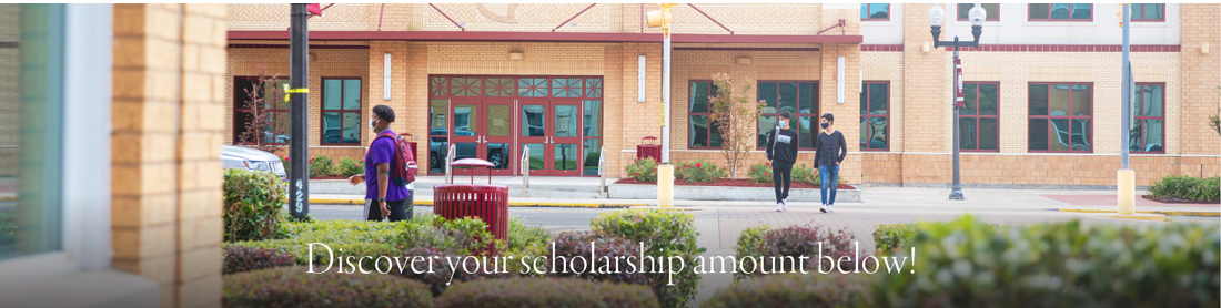 Discover your scholarship amounts below, photo of students on campus